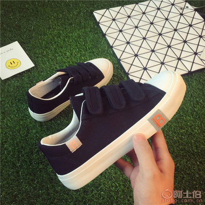 易步2017春季新款帆布皮面魔術(shù)貼女鞋3038 簡(jiǎn)約休閑，便捷時(shí)尚